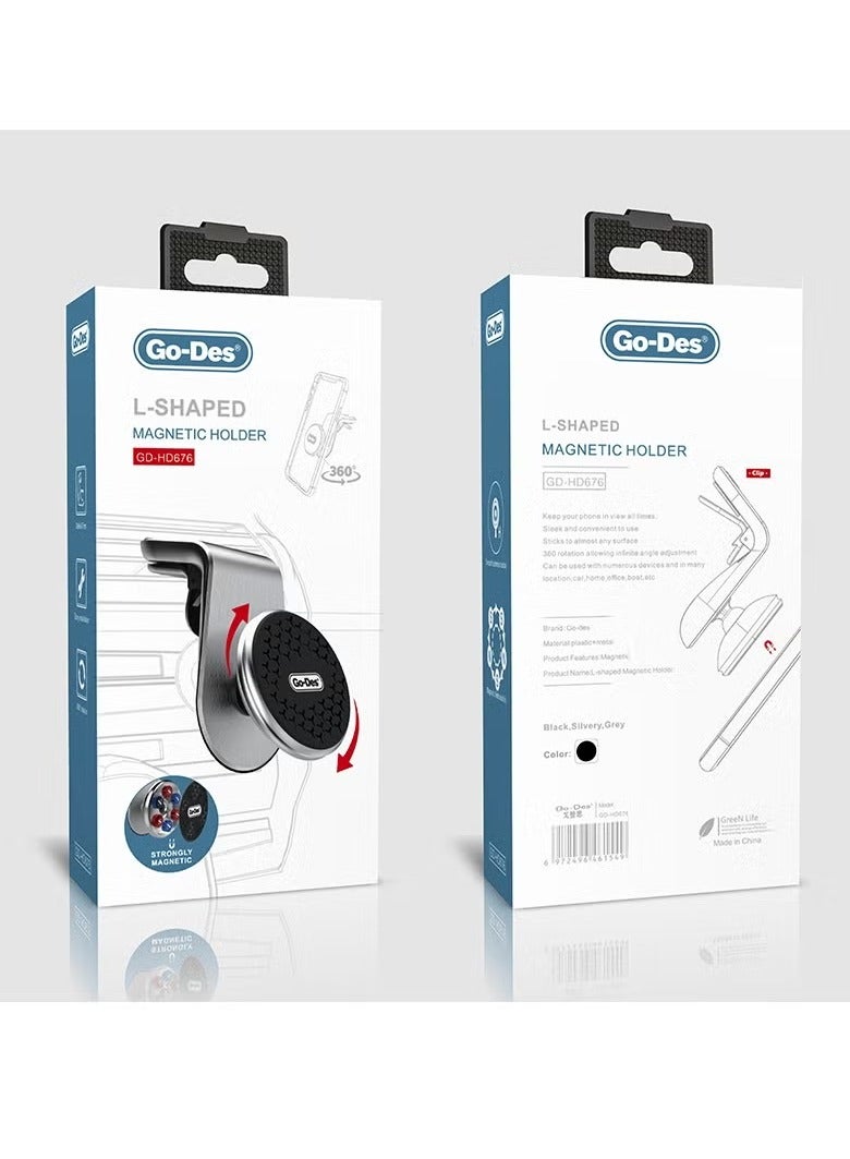 GO-DES L-Shaped Magnetic Vehicle Phone Holder(GD-HD676) - Image 3