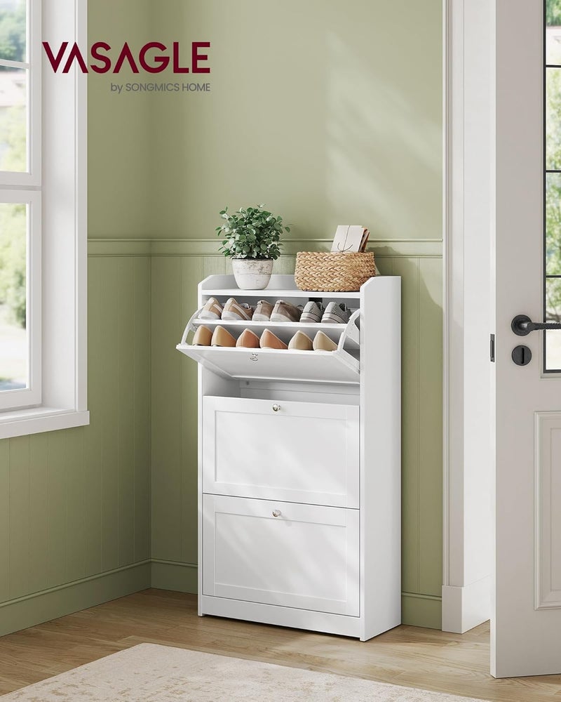 VASAGLE Shoe Cabinet with 3 Flip Drawers, Shoe Storage Cabinet, Adjustable and Removable Dividers, Holds up to 18 Pairs of Shoes, Hallway, 24 x 60 x 108 cm, Cloud White - Image 2