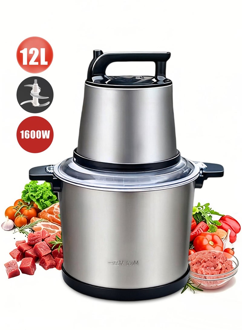 12L Electric Meat Chopper Grinder - 1600W Heavy Duty Food Processor with Pure Copper Motor & 4 Stainless Steel Blades for Meat, Vegetables, Onion, Ginger, Garlic – Home & Restaurant Use - Image 1
