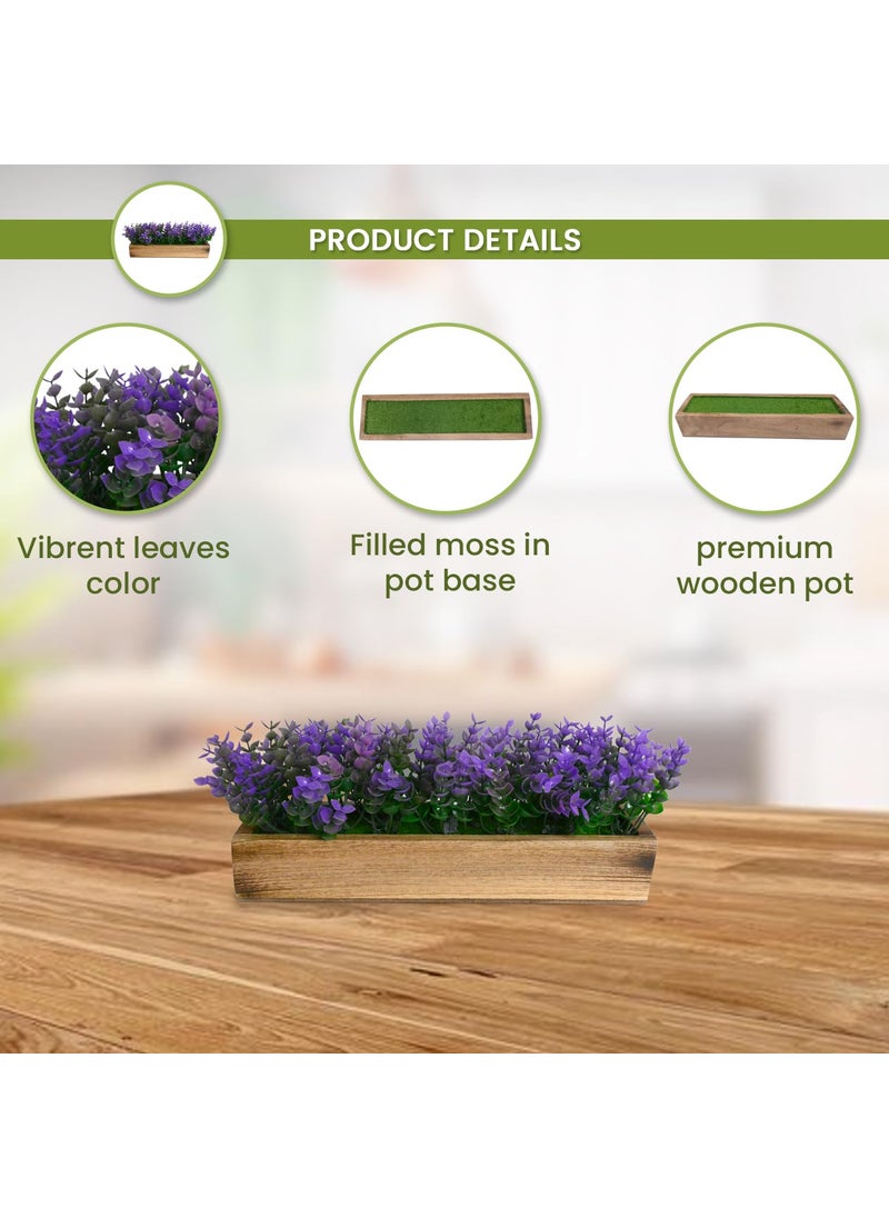 fancymart fancymart Artificial Plant Leaves in a Stylish Wooden Planter Perfect Home Dcor Item Height 14 cm x Width 30 cm  - Image 3