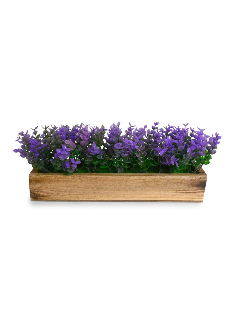 fancymart fancymart Artificial Plant Leaves in a Stylish Wooden Planter Perfect Home Dcor Item Height 14 cm x Width 30 cm  - Image 1