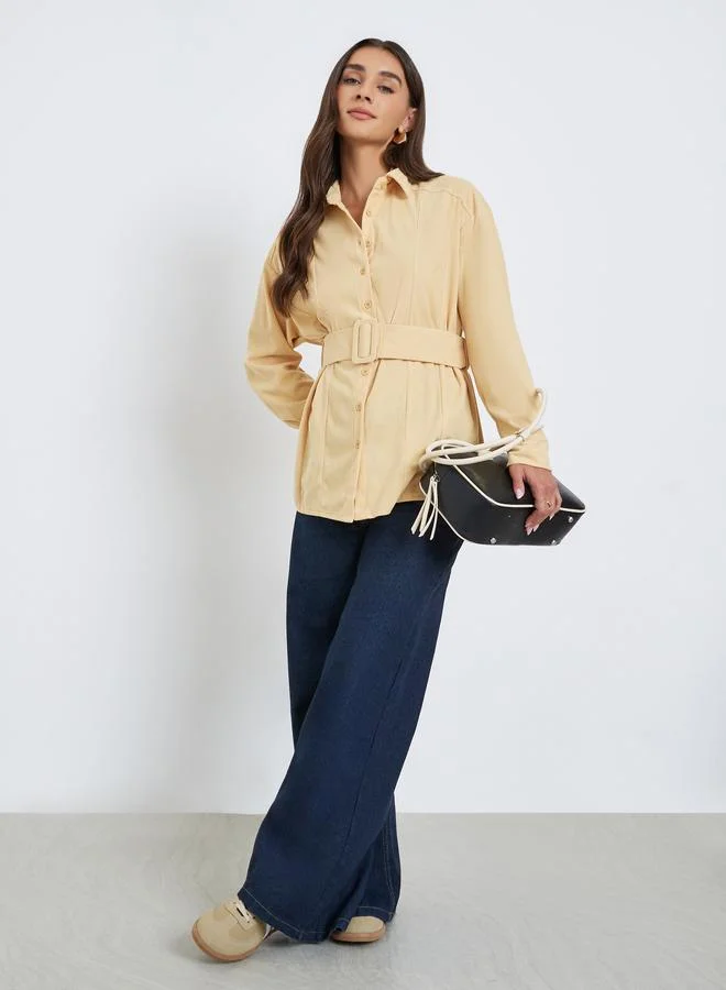 ستايلي بلوزة كوردروي طويلة مع حزام