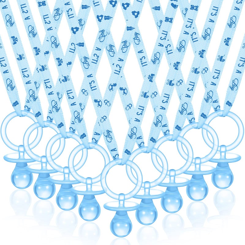 Coume 60 Pieces Baby Shower Pacifiers Necklace Acrylic Pacifiers Necklace Charm Party Favors for Girls Boys Baby Shower Party Decorations Table Scatter(Boy Style,Blue) - Image 1