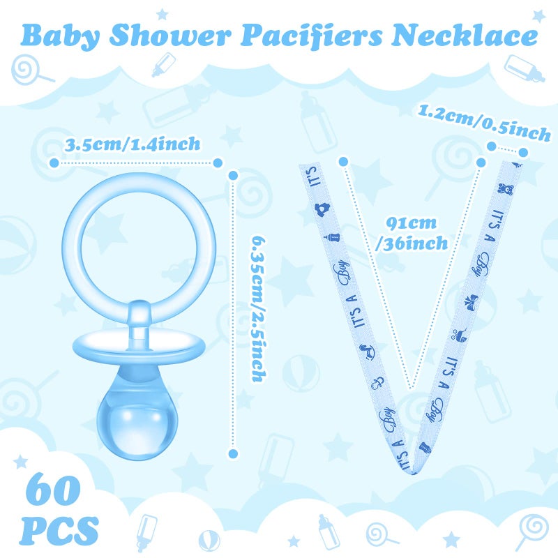 Coume 60 Pieces Baby Shower Pacifiers Necklace Acrylic Pacifiers Necklace Charm Party Favors for Girls Boys Baby Shower Party Decorations Table Scatter(Boy Style,Blue) - Image 4