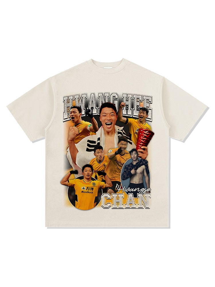 New Football Hwang Hee chan Star Printed Short-sleeved Vintage Washed Old Long-sleeved T-shirt Trendy for Men and Women - Image 5