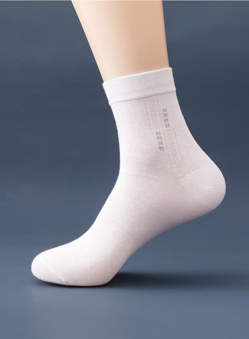 infino 5 أزواج من جوارب طاقم القطن 100 ٪ للرجال: منتصف العجل ، جوارب اللباس ، فتل الرطوبة ، مناسبة لجميع المواسم ، نمط مخطط باللون الأبيض النقي للارتداء غير الرسمي للأعمال التجارية - Image 2