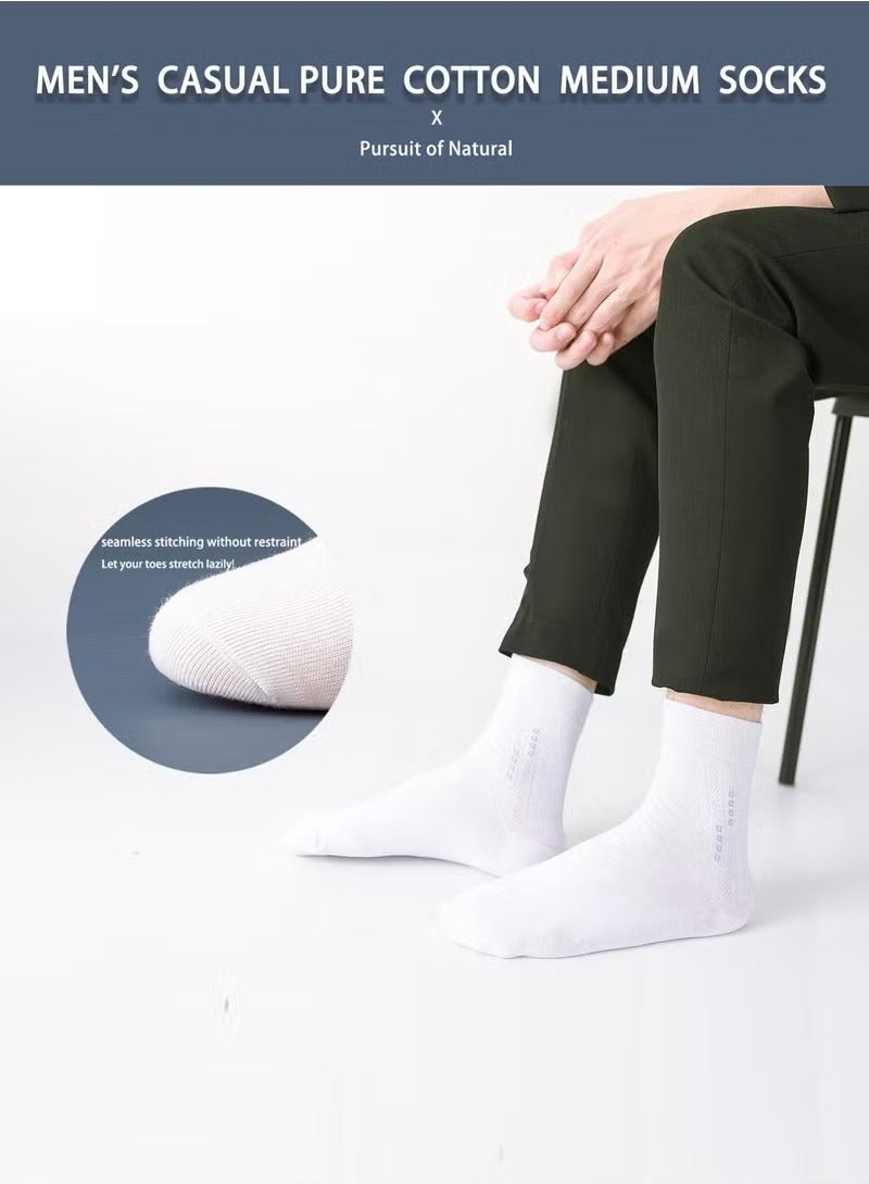 infino 5 أزواج من جوارب طاقم القطن 100 ٪ للرجال: منتصف العجل ، جوارب اللباس ، فتل الرطوبة ، مناسبة لجميع المواسم ، نمط مخطط باللون الأبيض النقي للارتداء غير الرسمي للأعمال التجارية - Image 3