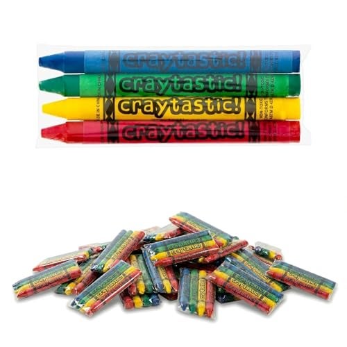 Craytastic 25 Bulk Crayon Packs of 4 100 count Bulk Crayons for kids Party Favors Teachers Party Favors Classrooms Restaurants Individually Wrapped NonToxic - Image 1