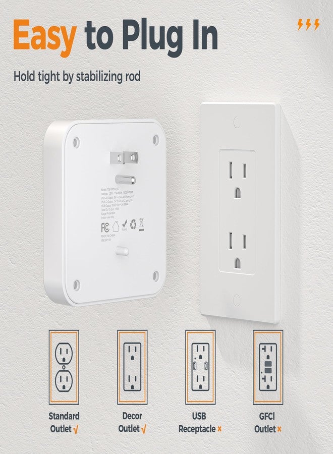 TESSAN Multiple Socket, Surge Protection with 4 AC Plugs and 3 USB (1 USB C), Multiple Power Strip for Home, Office, Bedroom, Travel Accessories, White - Image 5