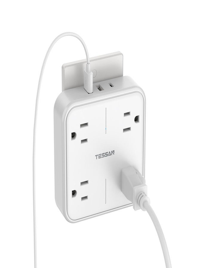 TESSAN Multiple Socket, Surge Protection with 4 AC Plugs and 3 USB (1 USB C), Multiple Power Strip for Home, Office, Bedroom, Travel Accessories, White - Image 1