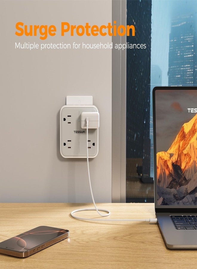 TESSAN Multiple Socket, Surge Protection with 4 AC Plugs and 3 USB (1 USB C), Multiple Power Strip for Home, Office, Bedroom, Travel Accessories, White - Image 3
