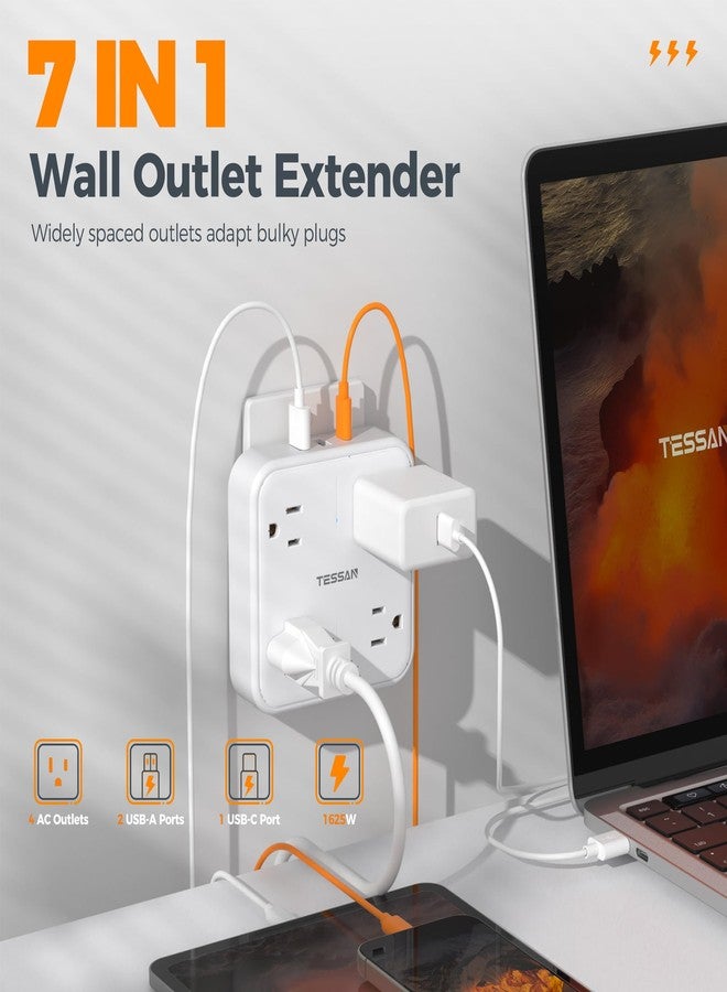 TESSAN Multiple Socket, Surge Protection with 4 AC Plugs and 3 USB (1 USB C), Multiple Power Strip for Home, Office, Bedroom, Travel Accessories, White - Image 2