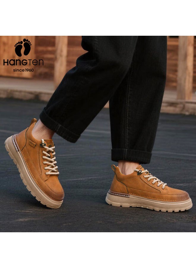Hang Ten Men's Work Shoes Spring New Casual Low-top Outdoor Leather Shoes Thick Sole Height Increasing Martin Boots - Image 2