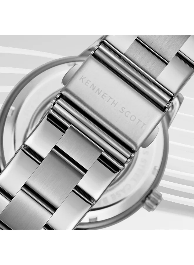 KENNETH SCOTT Kenneth Scott K24324-SBSX Men Automatic Display Watch & Stainless Steel Strap Silver