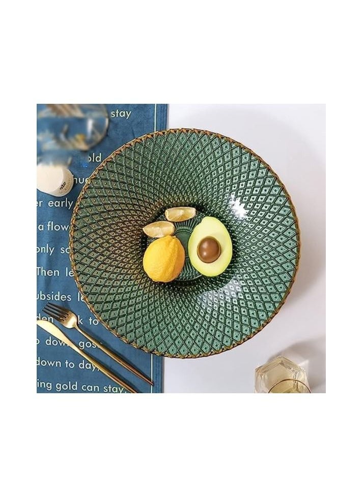 Spaceshoop Fruit Bowl Fruit Tray Glass Fruit Bowl Modern Fruit Bowls Home Decor Rhombus Consistence Fruit Bowl With Gold Rim 26cm Yellow  - Image 2
