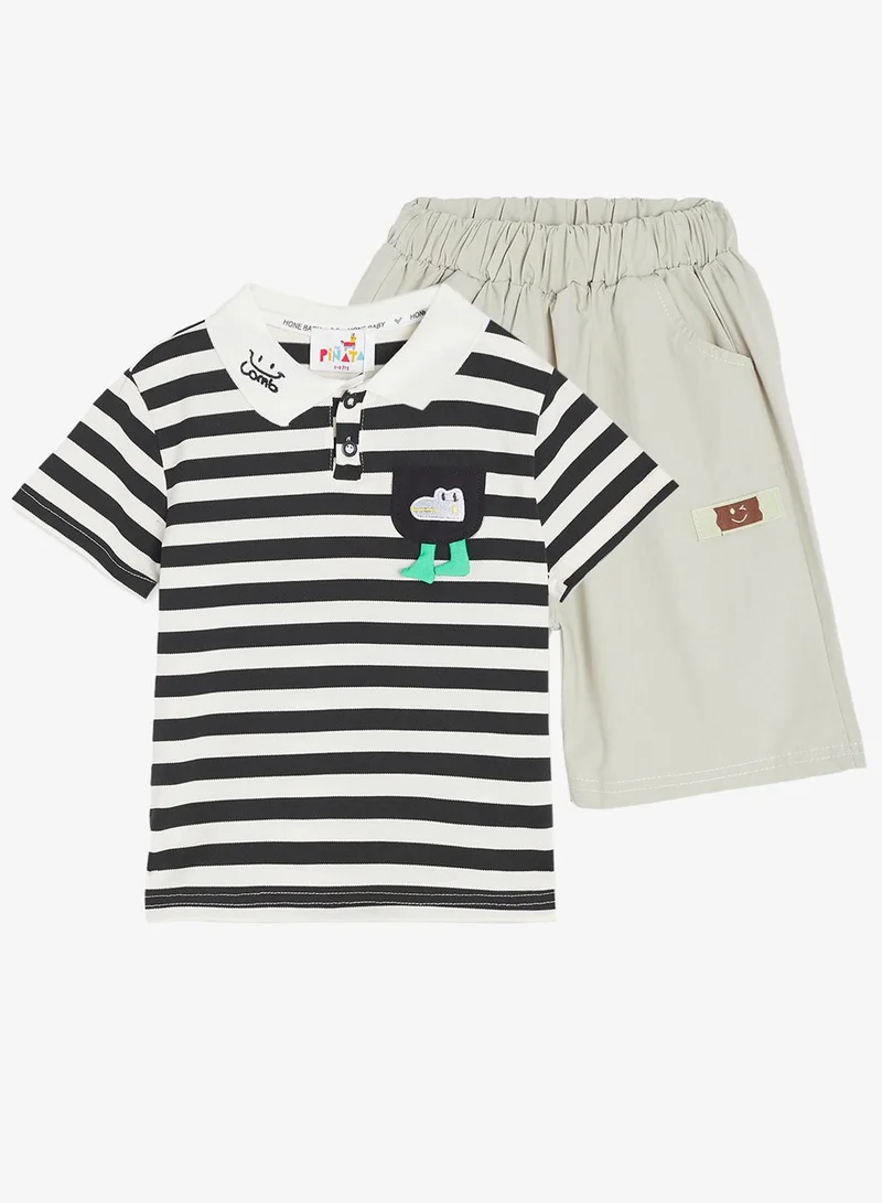 Pinata Cotton Stripe Polo Tshirt and Shorts Set