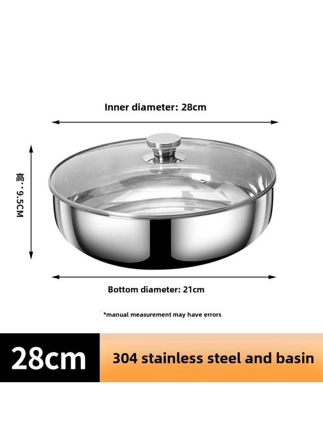 304 Stainless Steel And Basin With Lid Egg-Beating Basin Household Multifunctional Cooking Basin Kitchen Large Thickened Non-stick Basin-Color:28cm With Lid 304 Food Grade - Image 1