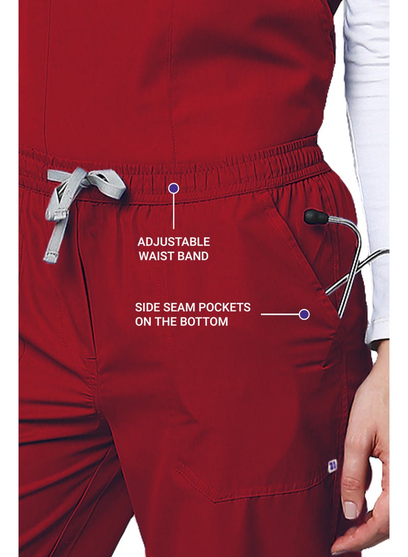 KNYA زيّ طبي نسائي كلاسيكي من KNYA بخمسة جيوب | ياقة على شكل حرف V | تصميم مرن ومريح للجزء العلوي والسفلي | زيّ موحد للأطباء | (مقاس 2XL، لون عنابي) - Image 4