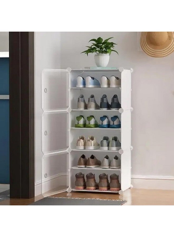 Zemic Zemic DIY Portable Shoe Rack for Home Plastic Shelves Household, Shelf Shoe Rack with Dustproof Door for Heels/Slippers/Boots for Entryway or Bedroom (White, 6-Shelf-3-Door)  - Image 1