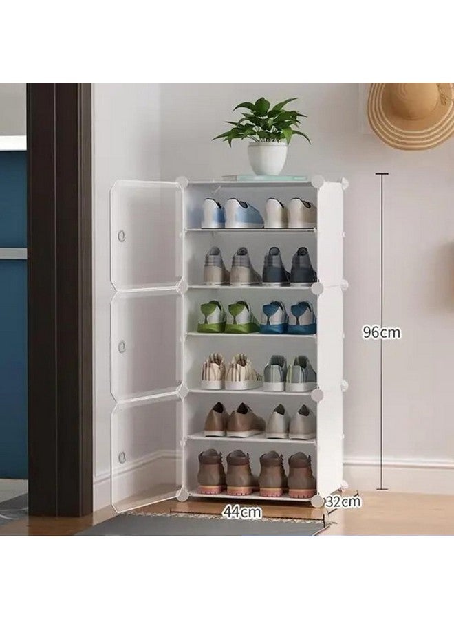 Zemic Zemic DIY Portable Shoe Rack for Home Plastic Shelves Household, Shelf Shoe Rack with Dustproof Door for Heels/Slippers/Boots for Entryway or Bedroom (White, 6-Shelf-3-Door)  - Image 2