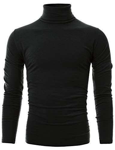 Ohoo Men's Fleece Turtleneck Sweater Slim Fit Lightweight Pullover / DCT001-BLACK-M - Image 2