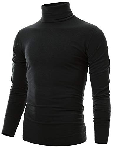 Ohoo Men's Fleece Turtleneck Sweater Slim Fit Lightweight Pullover / DCT001-BLACK-M - Image 1