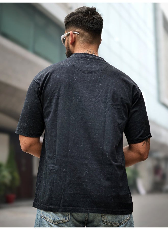 Maniac Maniac Mens Imagine Optic Wash Round Neck 3/4th Sleeve Black Cotton T-Shirt  - Image 5