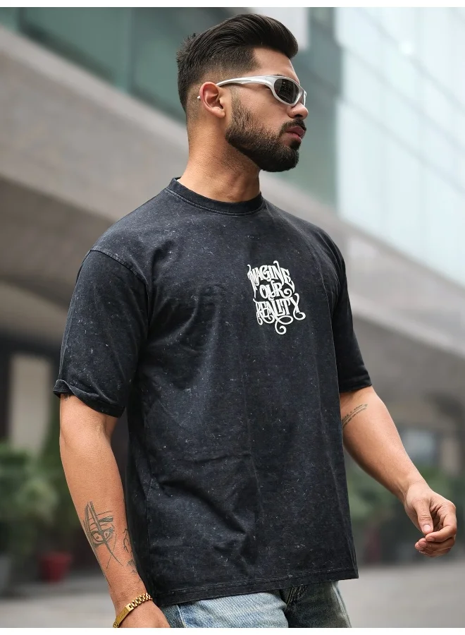 Maniac Maniac Mens Imagine Optic Wash Round Neck 3/4th Sleeve Black Cotton T-Shirt