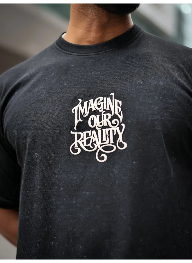Maniac Maniac Mens Imagine Optic Wash Round Neck 3/4th Sleeve Black Cotton T-Shirt