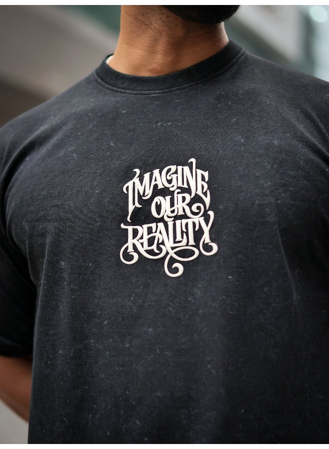 Maniac Maniac Mens Imagine Optic Wash Round Neck 3/4th Sleeve Black Cotton T-Shirt  - Image 2