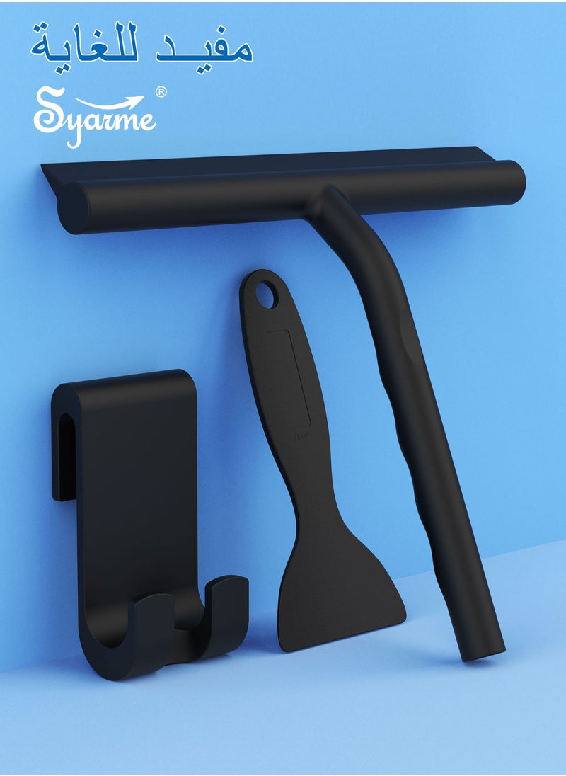 Syarme - Shower Squeegee, 21cm Wide Silicone Wiper, Bathroom Scraper with Bracket, Remove Rainwater Stains from Smooth Materials Such as Tiles, Marble, and Glass, and Restore Clarity and Cleanliness - Image 1