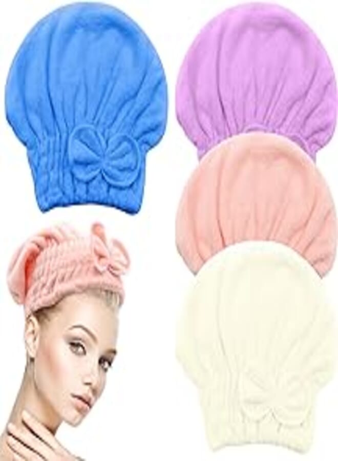 Scettar Scettar Pack of 4 Microfibre Towel Hair Turban, Drying Caps for Hair Women, Super Fast Absorbent Quick Drying Hair Towel, Hair Turban for Drying for Long Straight Curly Short Hair 