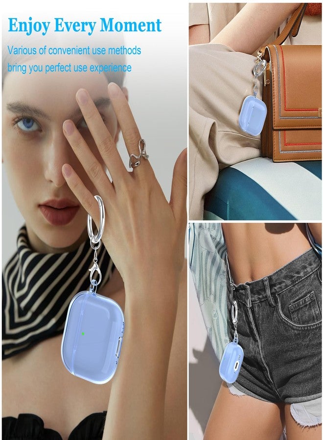 MHYALUDO غطاء حماية MHYALUDO لسماعات AirPods من الجيل الرابع (2024)، مقاوم للصدمات بمعايير عسكرية، مصنوع من مادة TPU ناعمة وشفافة للغاية ومقاومة للاصفرار، يأتي مع طقم تنظيف ومشبك دائري أنيق، لون أزرق شفاف - Image 2