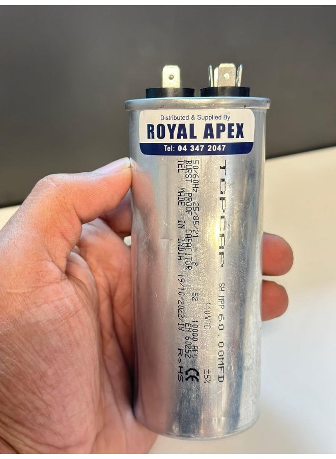 Royal Apex Burst Proof 2 Pin Round Capacitor with Aluminium Housing for AC, Motor Compressor etc | EN60252 CES2 RoHS Standards | Made in India (2 PIN 60MFD (60µF)) - Image 2