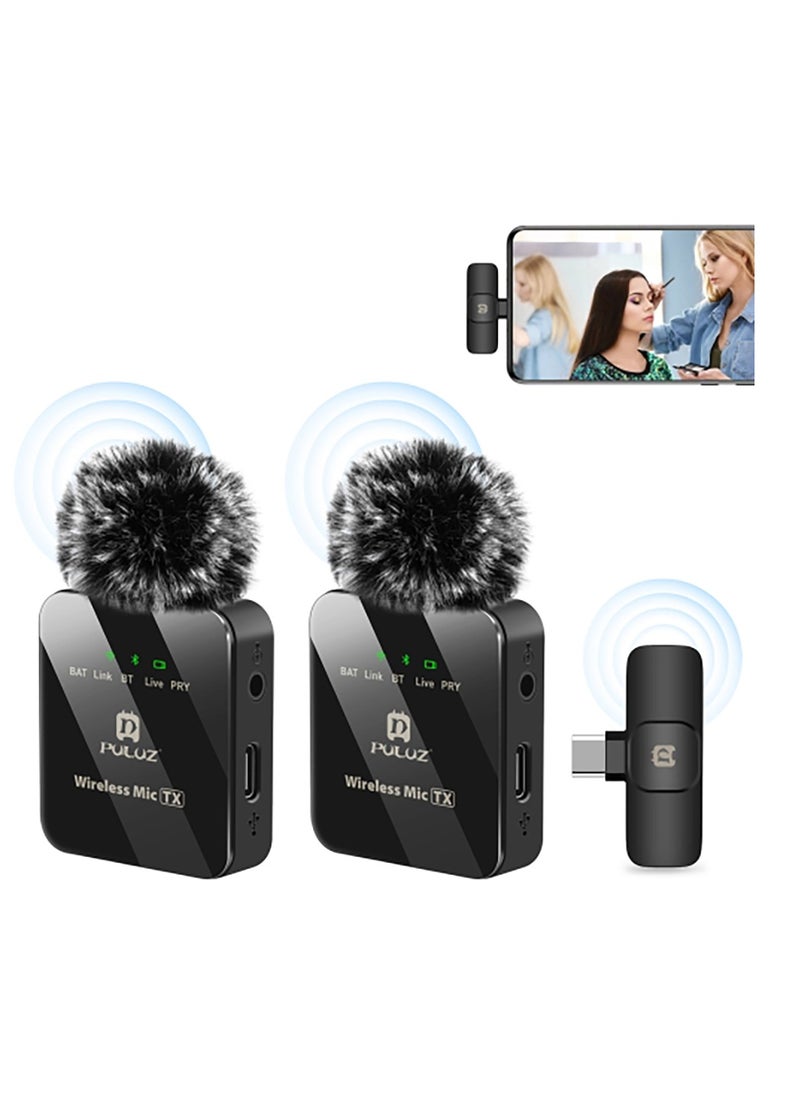 PULUZ - PULUZ Wireless Lavalier Microphone for Type C Phone, Type C Receiver and Dual Microphones, 12 hour battery life for iphone 15, samsung, xiaomi, oneplus, oppo, vivo, Tablets - Image 1
