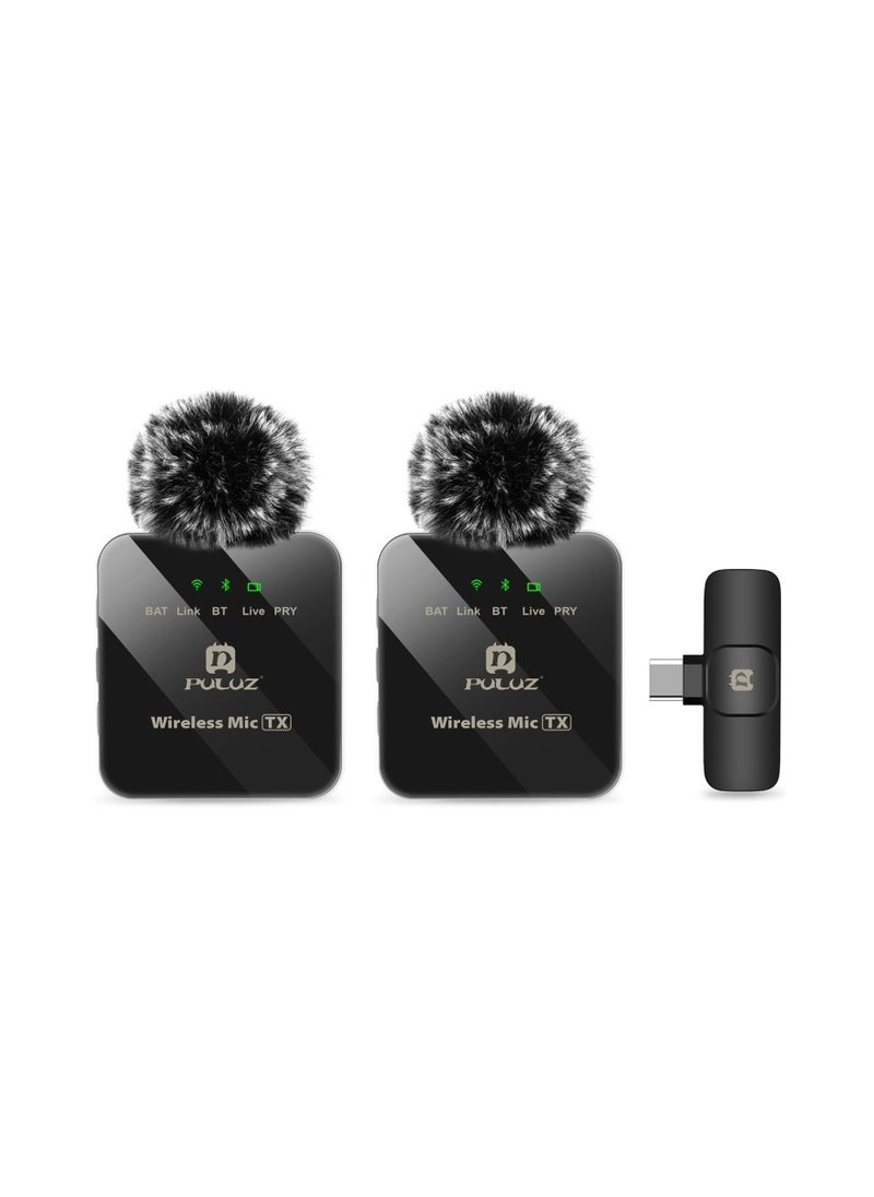 PULUZ - PULUZ Wireless Lavalier Microphone for Type C Phone, Type C Receiver and Dual Microphones, 12 hour battery life for iphone 15, samsung, xiaomi, oneplus, oppo, vivo, Tablets - Image 1