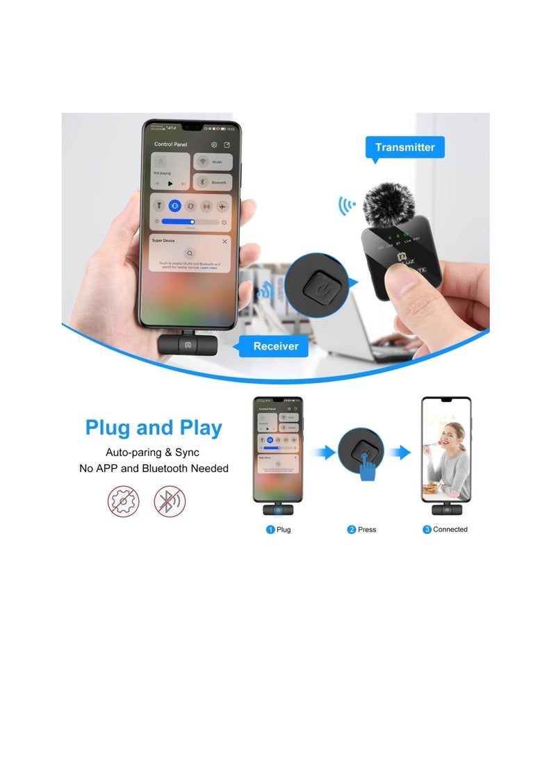 PULUZ - PULUZ Wireless Lavalier Microphone for Type C Phone, Type C Receiver and Dual Microphones, 12 hour battery life for iphone 15, samsung, xiaomi, oneplus, oppo, vivo, Tablets - Image 1