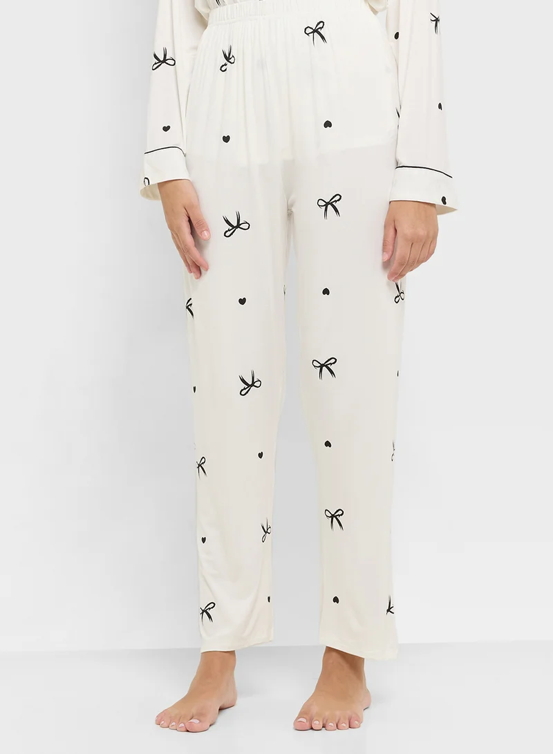 Ginger Bow Print Button Down Shirt & Pyjama Set