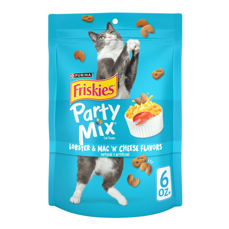 Friskies Purina Friskies Cat Treats, Party Mix Lobster & Mac 'N' Cheese Flavors - (Pack of 6) 6 oz. Pouches - Image 1