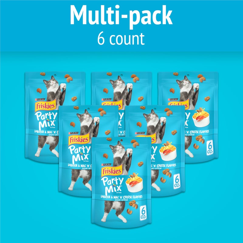 Friskies Purina Friskies Cat Treats, Party Mix Lobster & Mac 'N' Cheese Flavors - (Pack of 6) 6 oz. Pouches - Image 3
