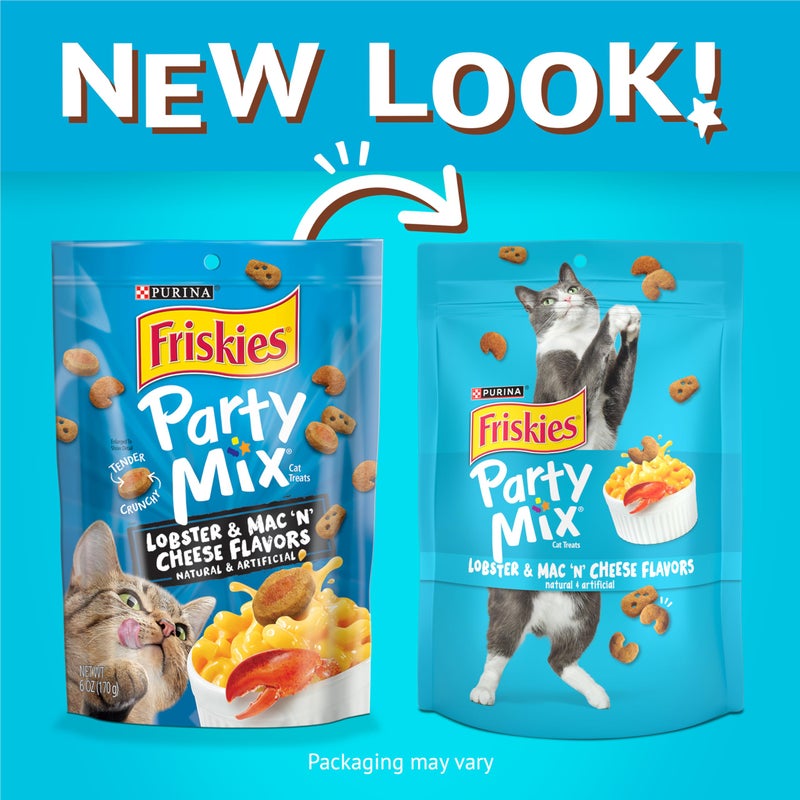 Friskies Purina Friskies Cat Treats, Party Mix Lobster & Mac 'N' Cheese Flavors - (Pack of 6) 6 oz. Pouches - Image 2