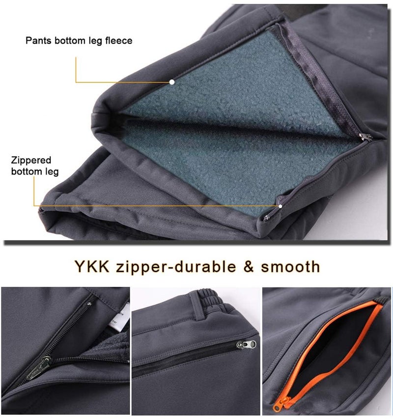 Gash Hao Mens Snow Ski Waterproof Softshell Snowboard Pants Outdoor Hiking Fleece Lined Zipper Bottom Leg (180Grey, 46W x 32L) - Image 5