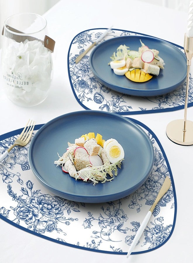 Stuffygreenus 100 Pcs Blue Floral Paper Placemats 16.5" x 13" Pebble Shape Floral Paper Placemats Disposable Chinoiserie Flower Place Mats for Dinner Table Setting Wedding Baby Shower Bridal Tea Party Decor - Image 3