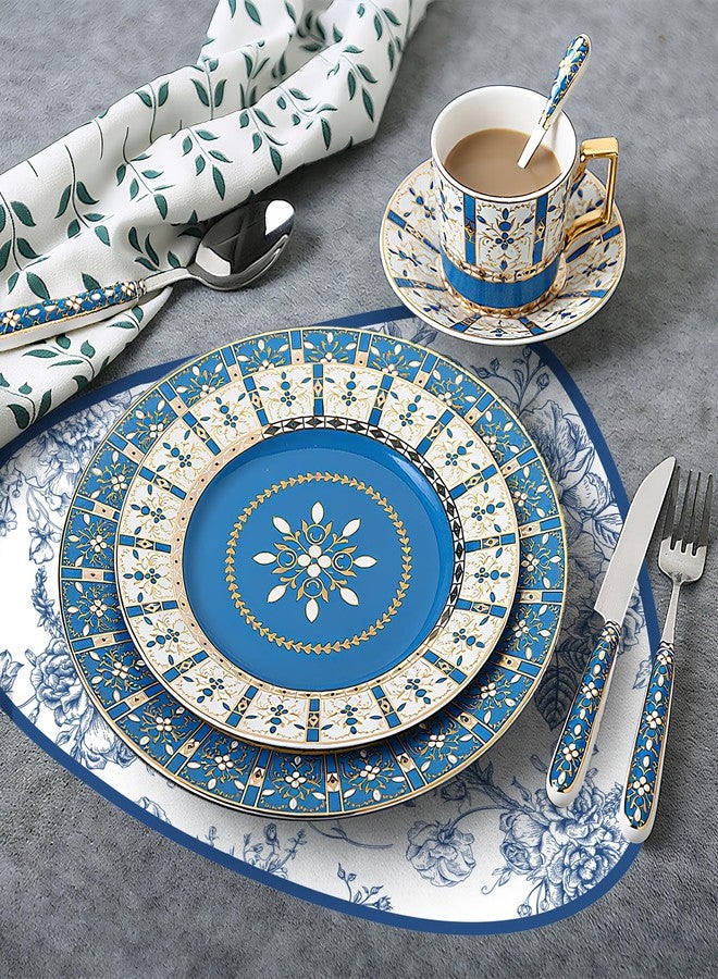 Stuffygreenus 100 Pcs Blue Floral Paper Placemats 16.5" x 13" Pebble Shape Floral Paper Placemats Disposable Chinoiserie Flower Place Mats for Dinner Table Setting Wedding Baby Shower Bridal Tea Party Decor - Image 5