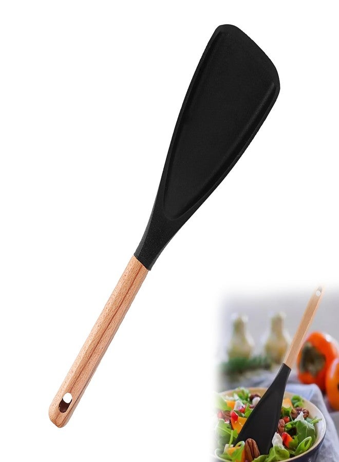 ROBOHOOK Multi Function Spatula Spoon, Nonstick Silicone Spoonula with Wooden Handles, Matte Multifunction Spoon for Stirring, Baking, Stir-Frying, Scraping and Scooping(Black) - Image 1