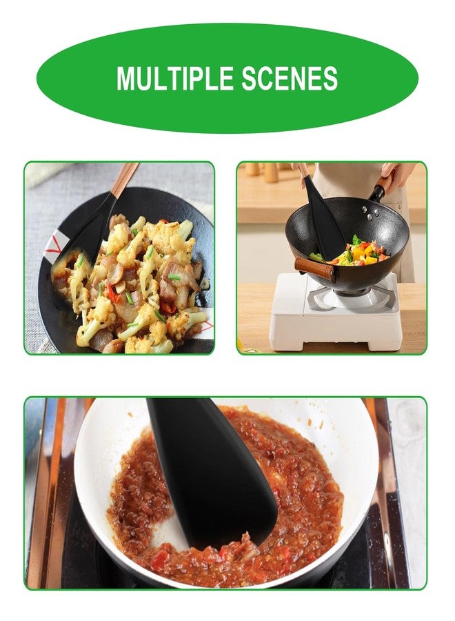 ROBOHOOK Multi Function Spatula Spoon, Nonstick Silicone Spoonula with Wooden Handles, Matte Multifunction Spoon for Stirring, Baking, Stir-Frying, Scraping and Scooping(Black) - Image 3