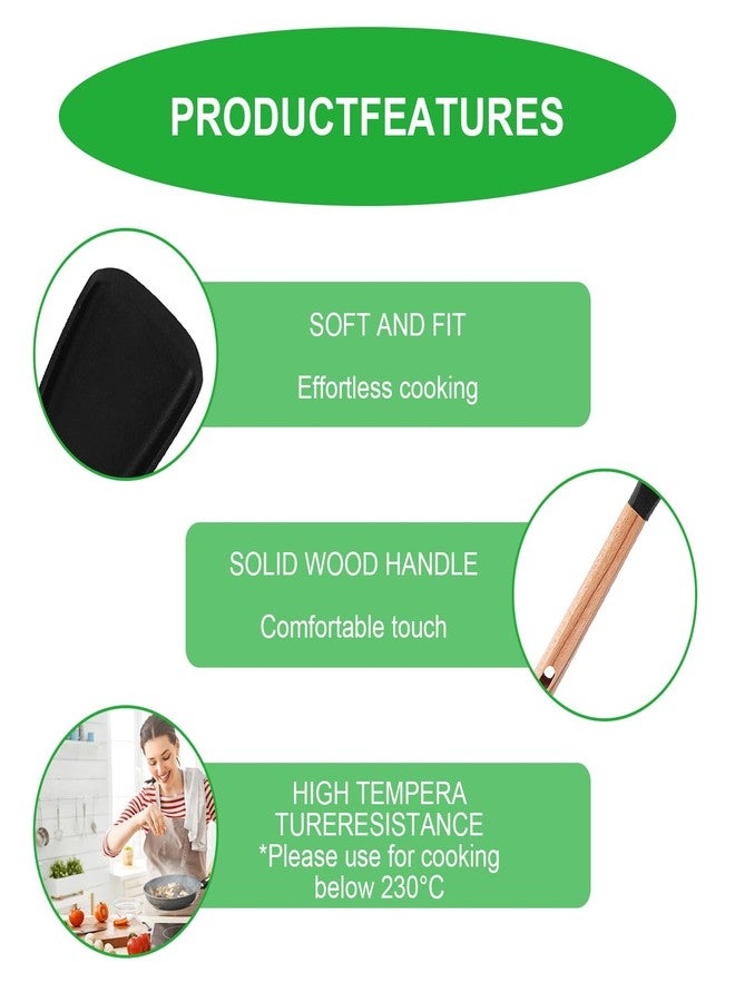 ROBOHOOK Multi Function Spatula Spoon, Nonstick Silicone Spoonula with Wooden Handles, Matte Multifunction Spoon for Stirring, Baking, Stir-Frying, Scraping and Scooping(Black) - Image 4