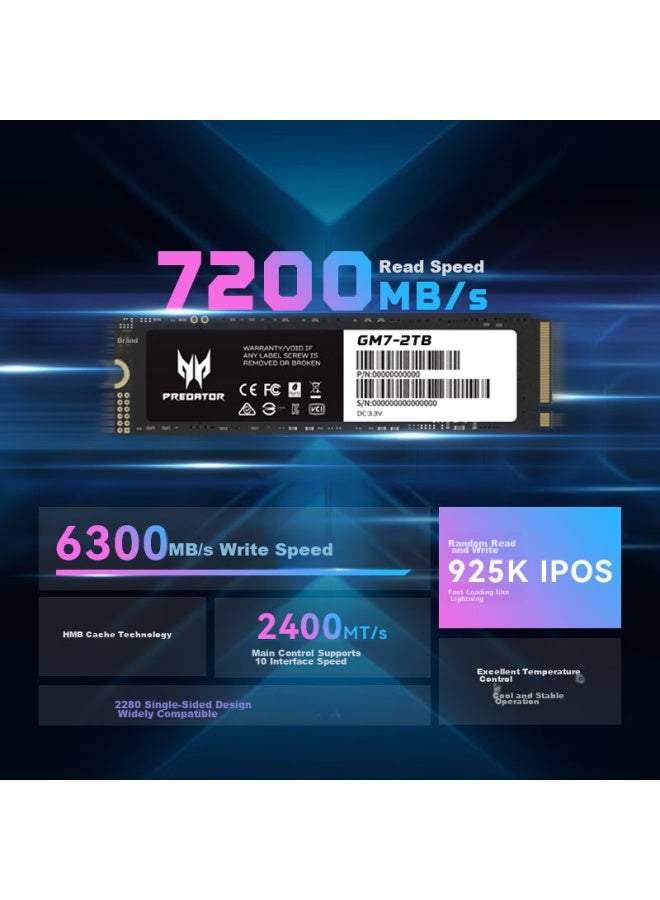 Predator Acer Predator 2tb Ssd, M.2 Interface , Gm7 Series, Nvme Pcie 4.0 Read Speed 7200mb/s, Ai Computer Storage Accessory - Image 1