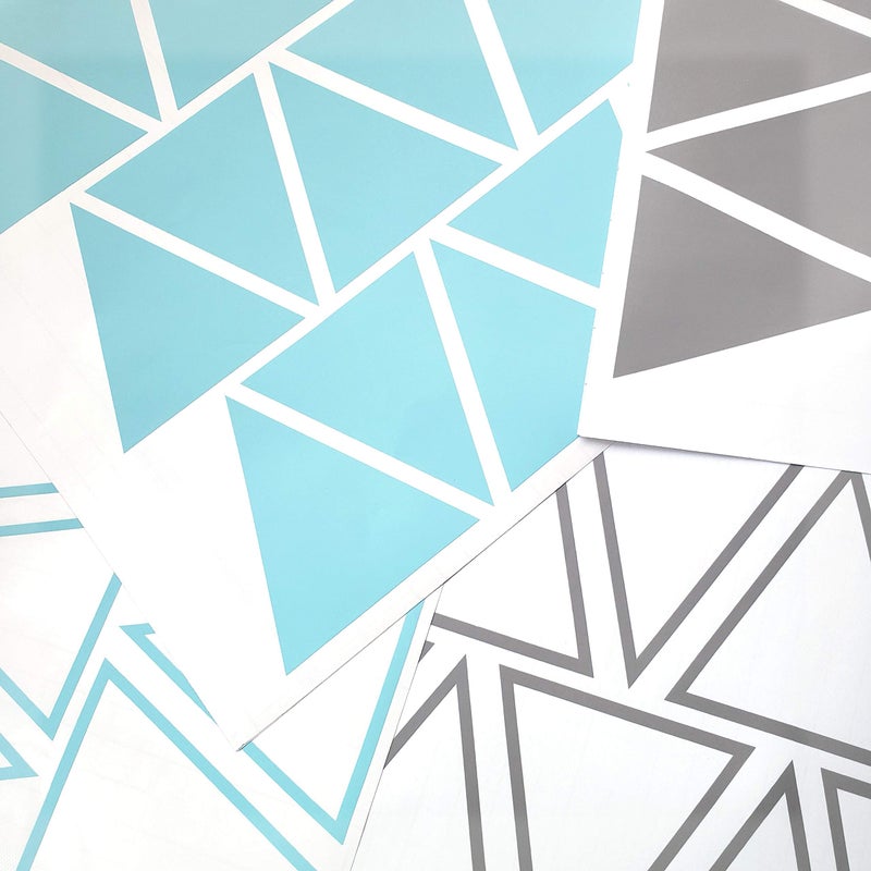 The Boho Design Tribal Triangles Wall Decals Peel and Stick for Kids, Baby Bedroom Nursery and Living Room, Vinyl Wall Stickers Decor (Grey and Light Blue) - Image 5
