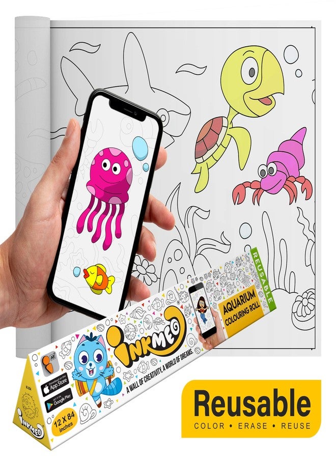 Inkmeo | Aquarium Reusable Wall Colouring Roll | AR Enabled | Interactive Educational Learning Chart | for Kids | Ages 2+ | Return Gift | Size (12 X 84 Inches) | Marine Life,Aquatic Adventure - Image 2